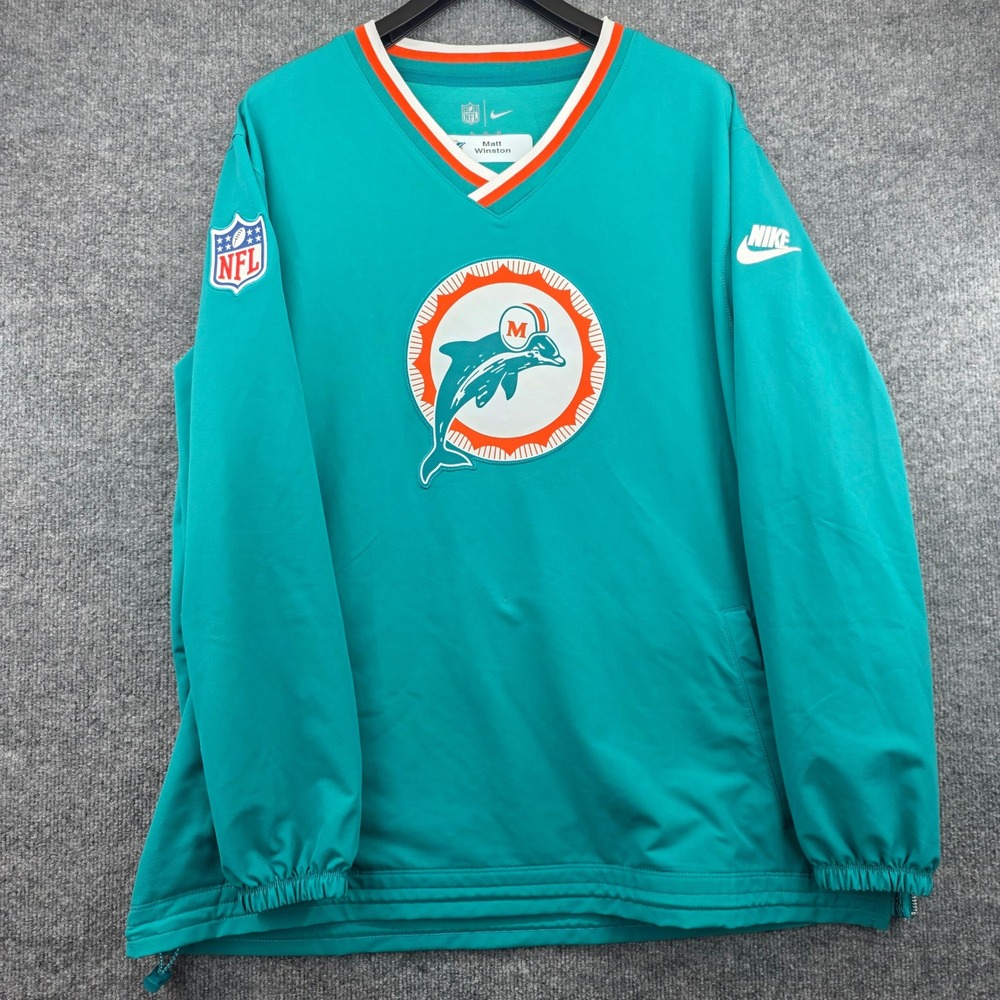Nike Miami Dolphins NFL Sideline Windbreaker Player Issued Aqua Teal Mens XL